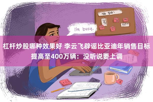 杠杆炒股哪种效果好 李云飞辟谣比亚迪年销售目标提高至400万辆：没听说要上调